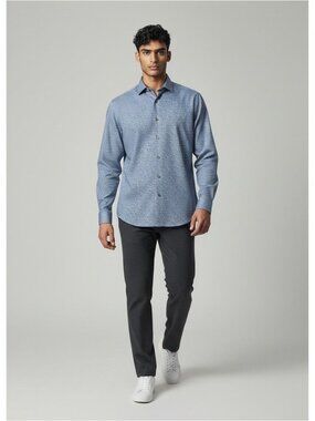 Alfani Mens Blue Geometric Print Long Sleeve Button-Down Dress Shirt M Regular F